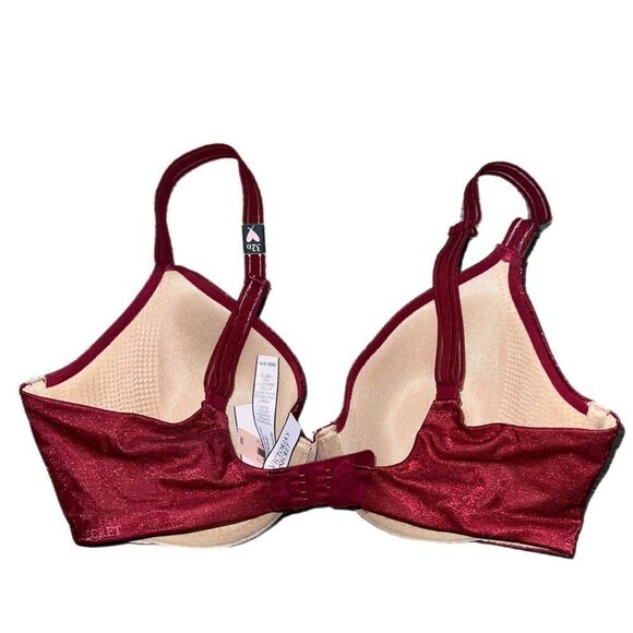 Victoria’s Secret Lined Perfect Coverage underwire Shine mesh bra maroon 32D - Picture 4 of 8